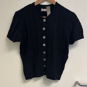 J. Crew Black Cable Knit Short Sleeve Button Cardigan